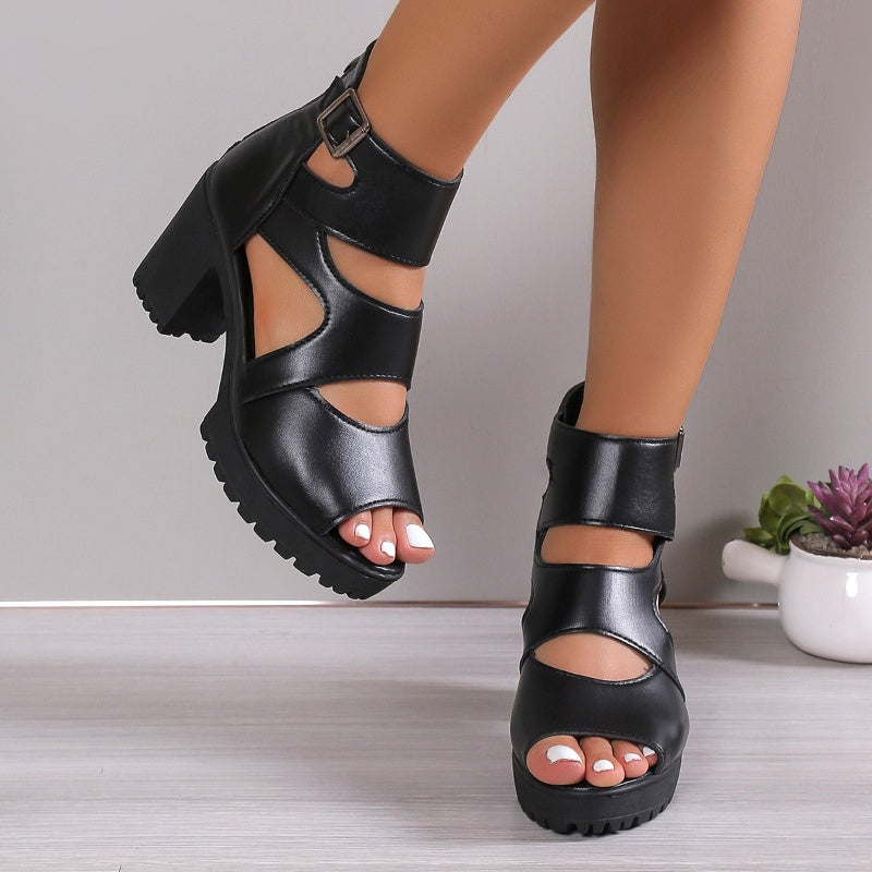 Valasia | High Heel Sandals Cutout Block Heel