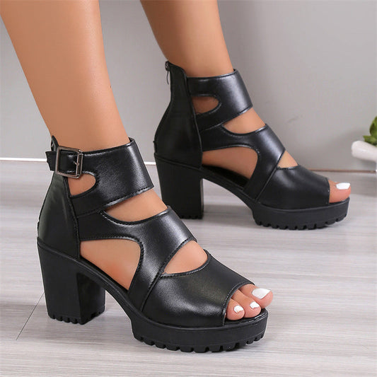 Valasia | High Heel Sandals Cutout Block Heel