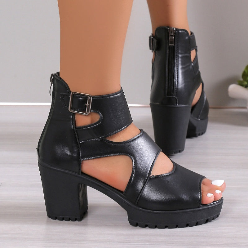 Valasia | High Heel Sandals Cutout Block Heel