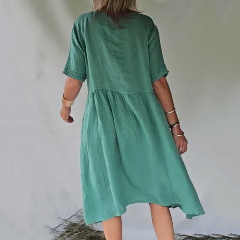 Lexi | Button Front Round Neck Midi Dress
