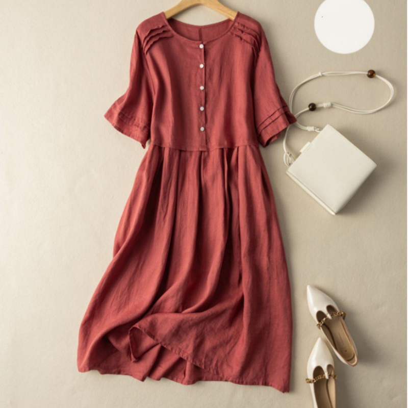 Lexi | Button Front Round Neck Midi Dress