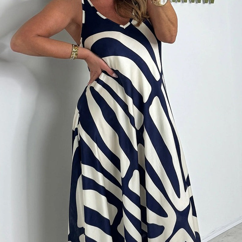 Rodica | V Neck Abstract Print Maxi Dress
