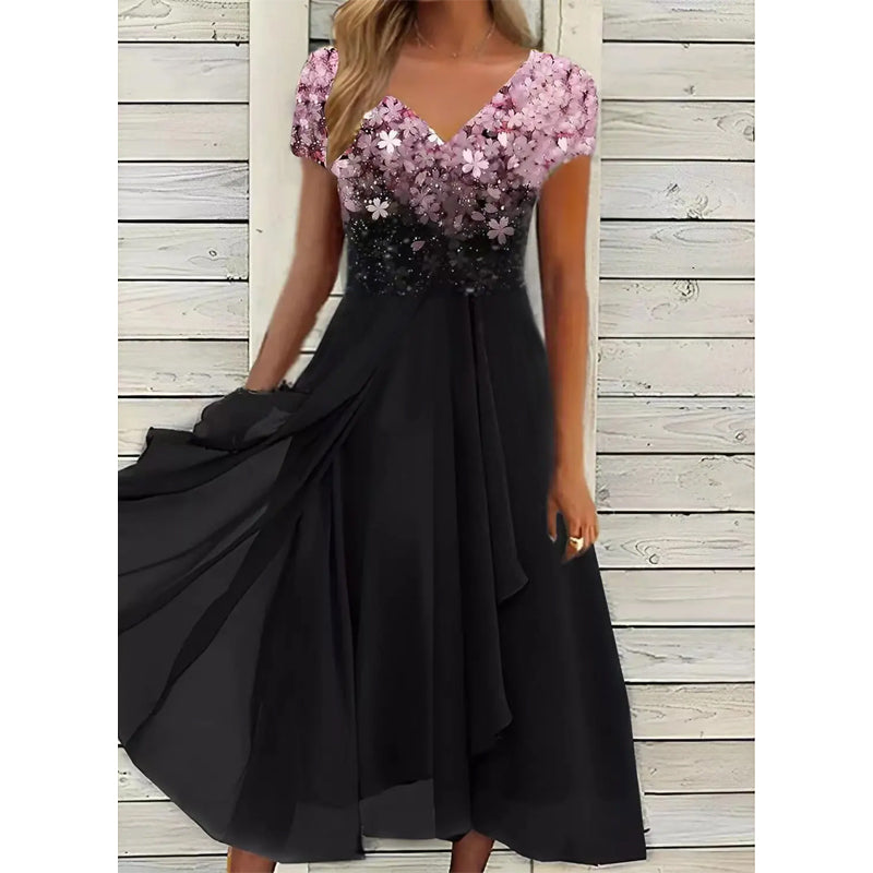 Doina | V Neck Floral A Line Midi Dress