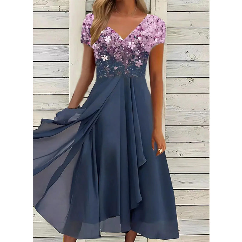 Doina | V Neck Floral A Line Midi Dress