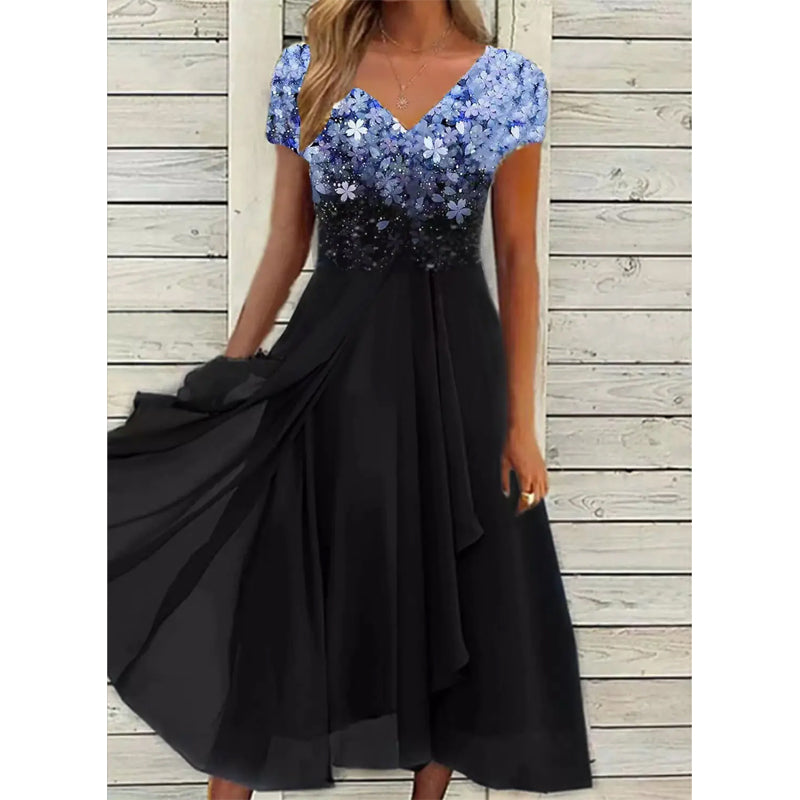 Doina | V Neck Floral A Line Midi Dress