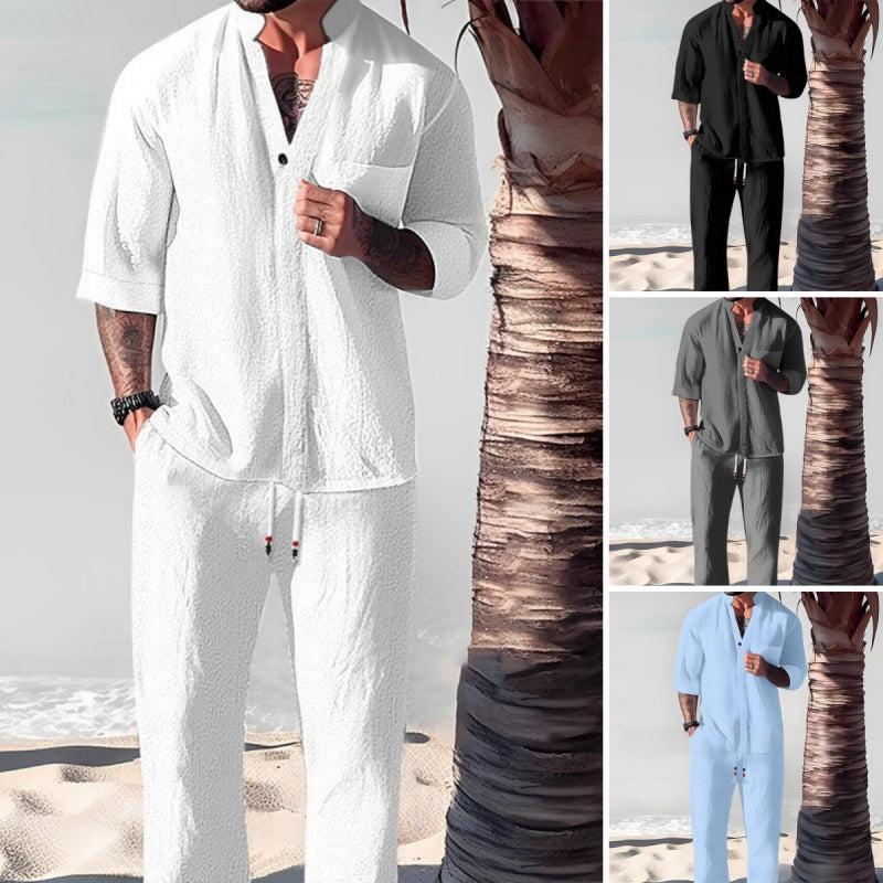 Friedrich | Textured Short Sleeve Shirt Pants Set