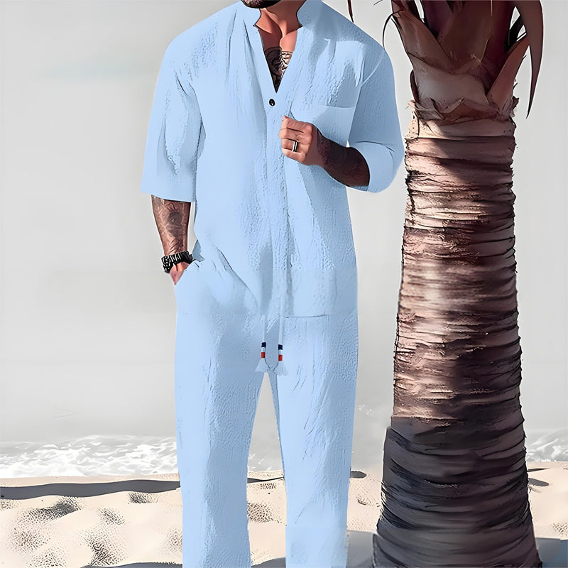 Friedrich | Textured Short Sleeve Shirt Pants Set