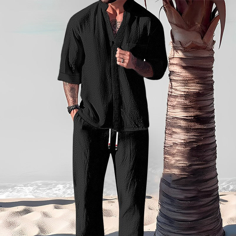 Friedrich | Textured Short Sleeve Shirt Pants Set