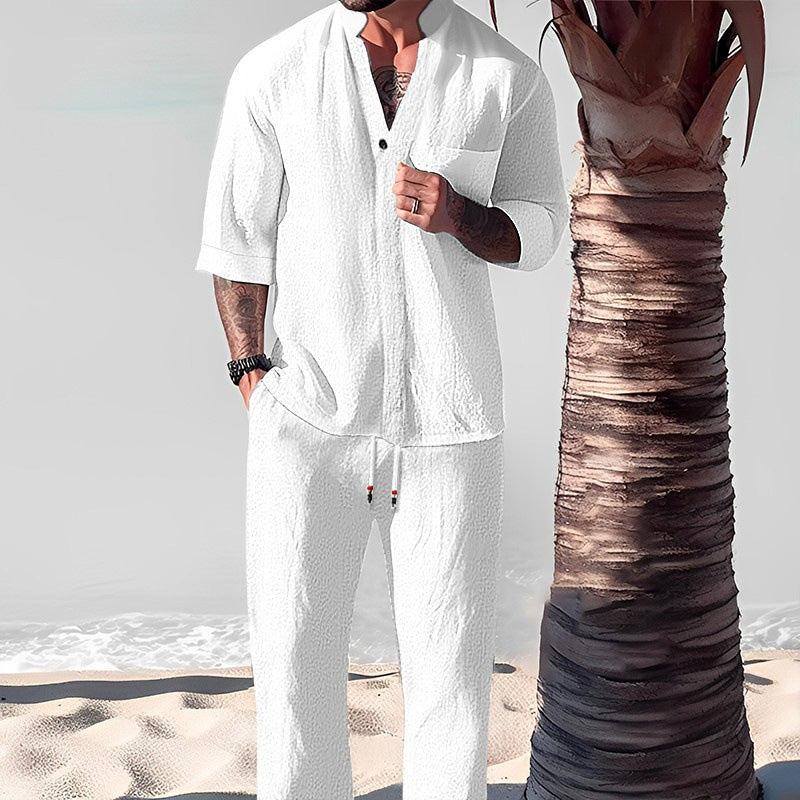 Friedrich | Textured Short Sleeve Shirt Pants Set