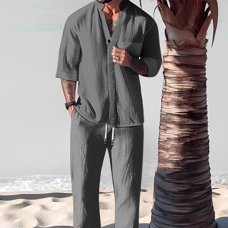 Friedrich | Textured Short Sleeve Shirt Pants Set