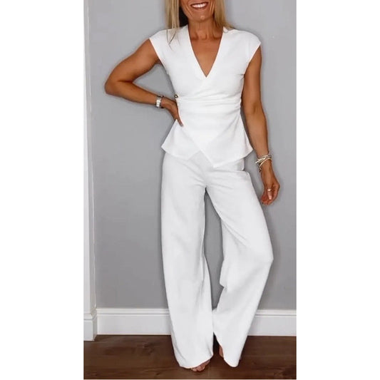 Angeliki | Two Piece V Neck Wide Leg Set