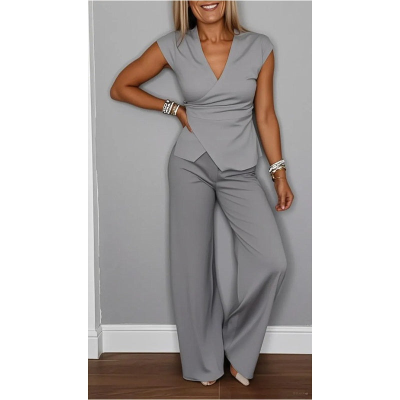 Angeliki | Two Piece V Neck Wide Leg Set
