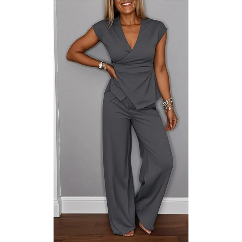 Angeliki | Two Piece V Neck Wide Leg Set