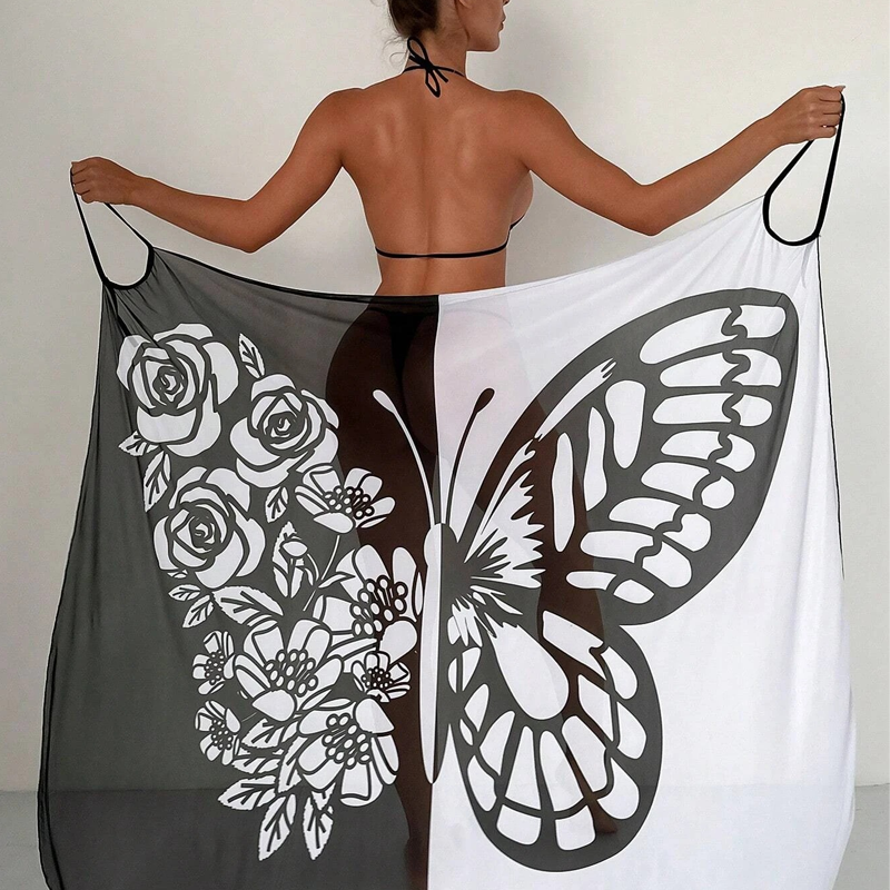 Melora | Butterfly Print Halter Swimsuit Cover Up Dress