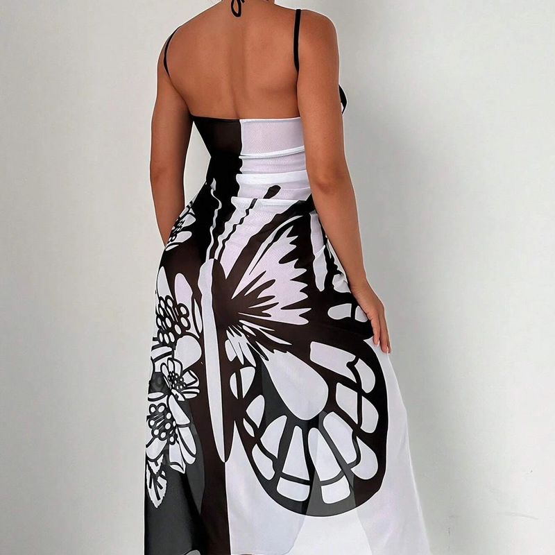 Melora | Butterfly Print Halter Swimsuit Cover Up Dress