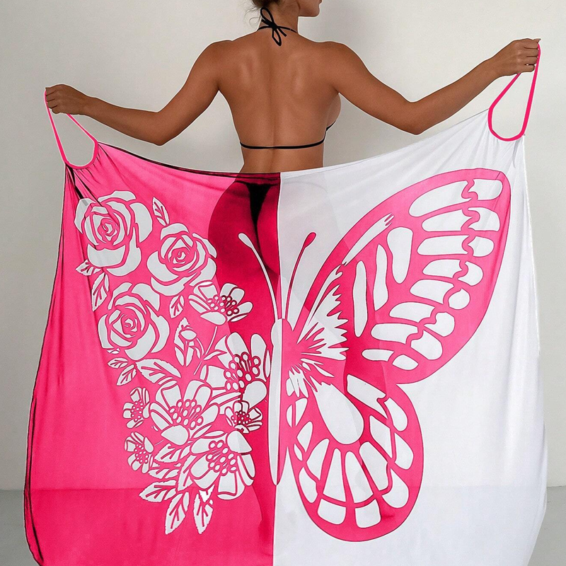 Melora | Butterfly Print Halter Swimsuit Cover Up Dress