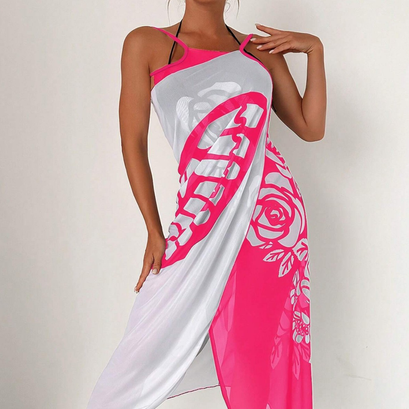 Melora | Butterfly Print Halter Swimsuit Cover Up Dress
