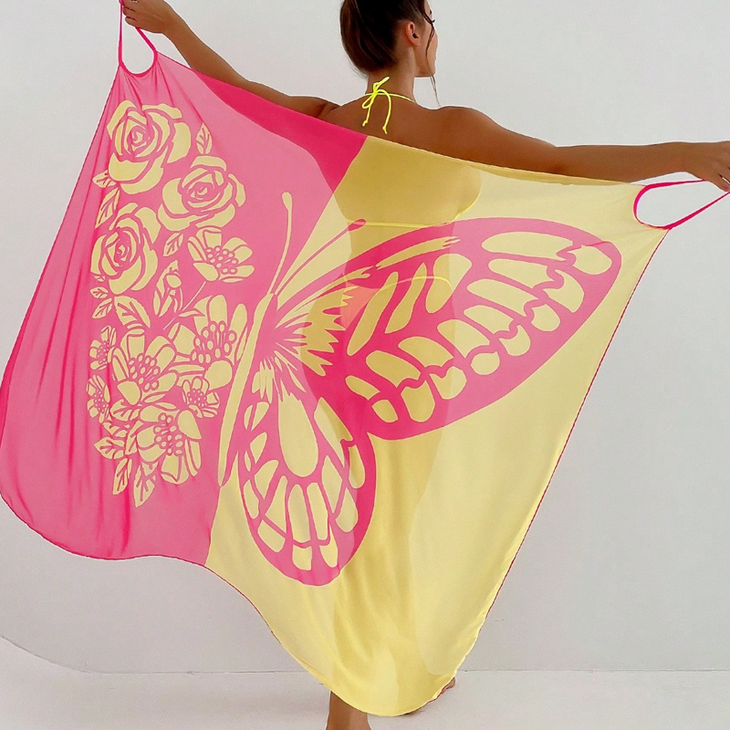 Melora | Butterfly Print Halter Swimsuit Cover Up Dress