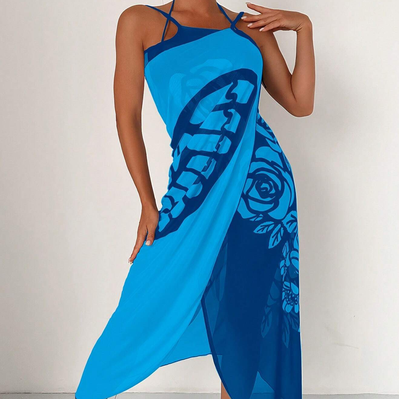 Melora | Butterfly Print Halter Swimsuit Cover Up Dress