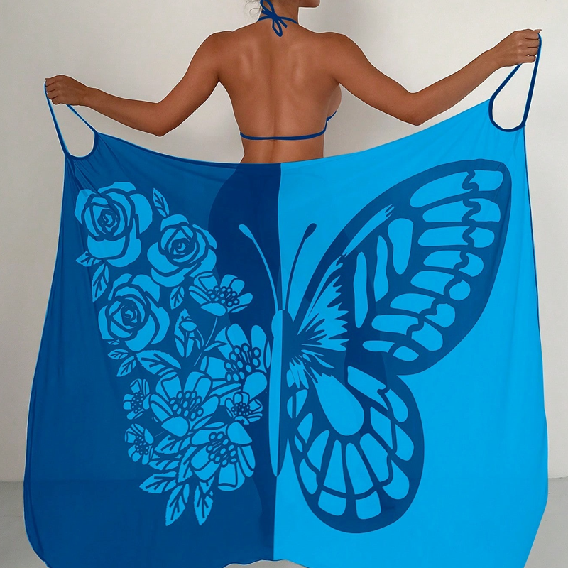 Melora | Butterfly Print Halter Swimsuit Cover Up Dress