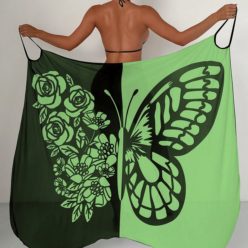 Melora | Butterfly Print Halter Swimsuit Cover Up Dress