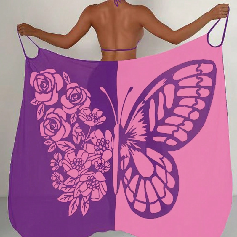 Melora | Butterfly Print Halter Swimsuit Cover Up Dress