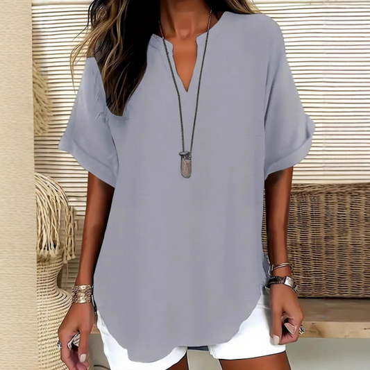 Seleana | V Neck Short Sleeve Loose Blouse