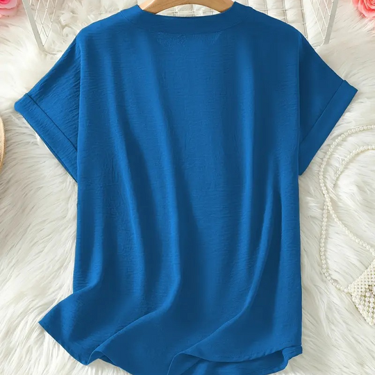 Seleana | V Neck Short Sleeve Loose Blouse
