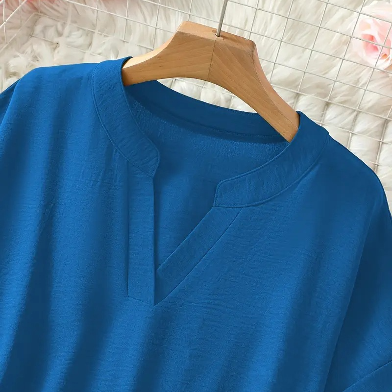 Seleana | V Neck Short Sleeve Loose Blouse