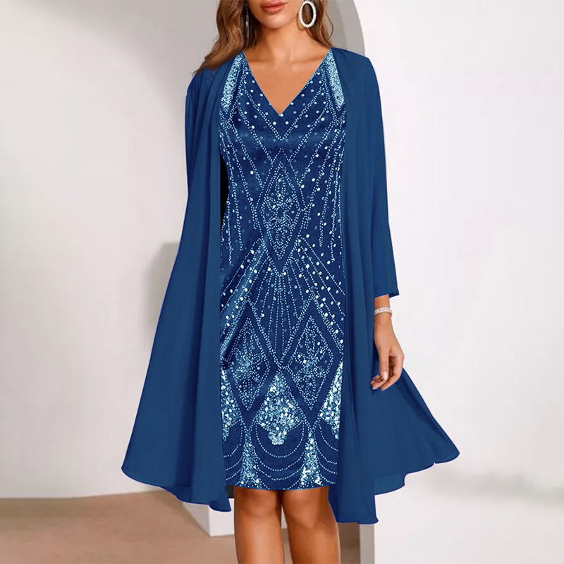 Kamla | V-Neck Sequin Midi Dress Set
