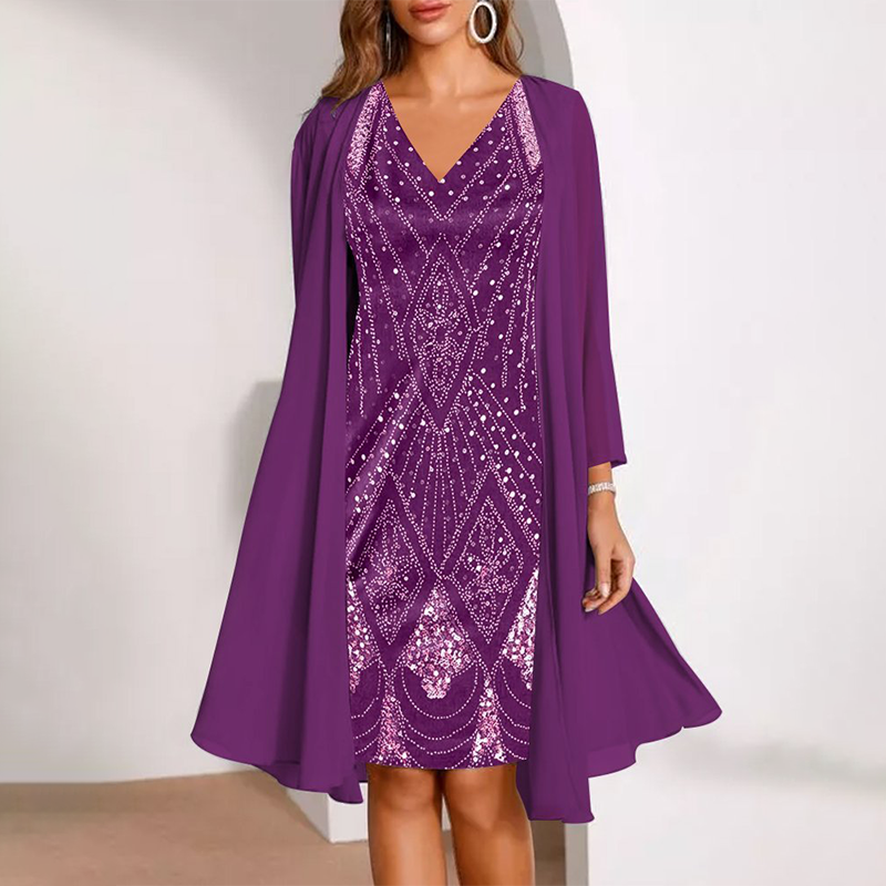 Kamla | V-Neck Sequin Midi Dress Set