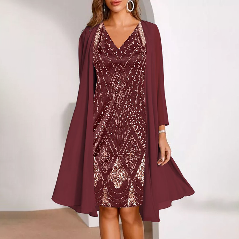 Kamla | V-Neck Sequin Midi Dress Set