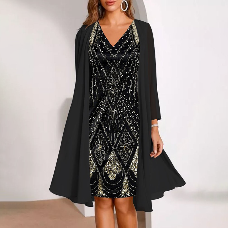 Kamla | V-Neck Sequin Midi Dress Set
