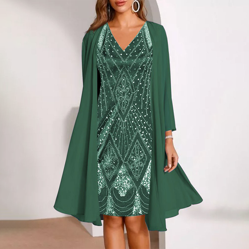 Kamla | V-Neck Sequin Midi Dress Set
