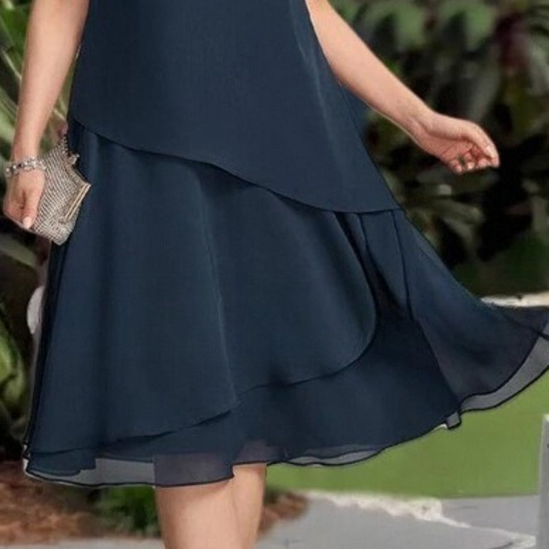 Relasha - Navy Lace Overlay Midi Dress