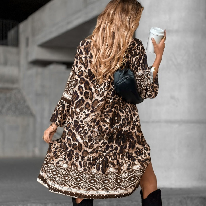 Anoukka | Printed Long Sleeve V Neck Dress