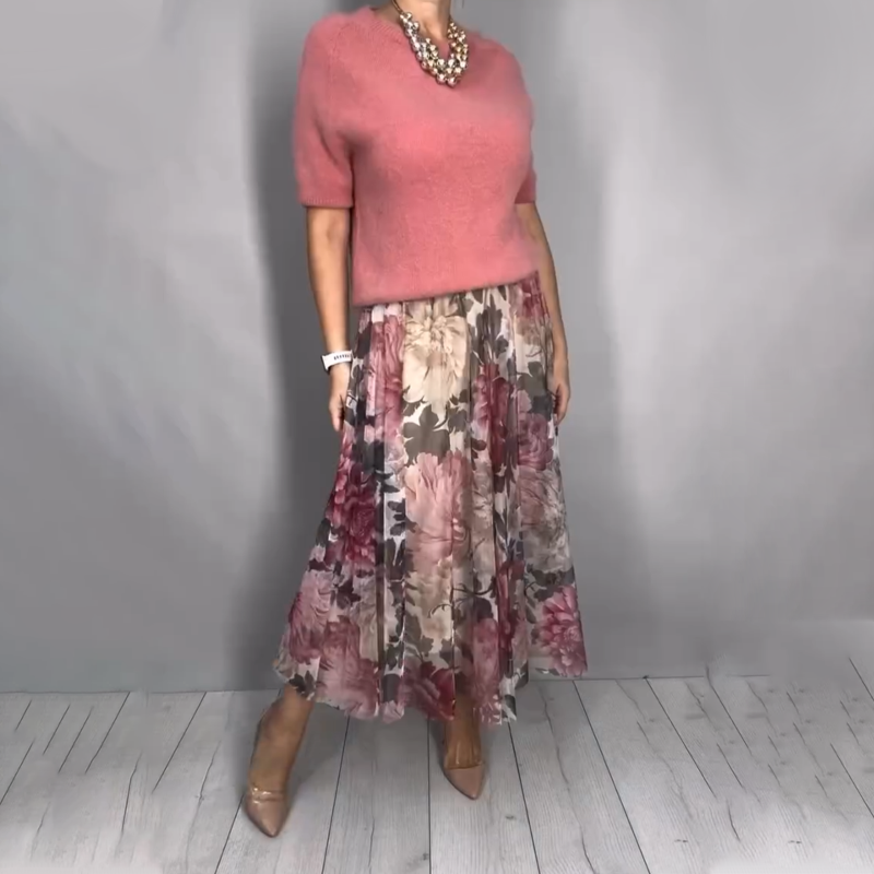 Nirosha | Knit Top Floral Midi Skirt