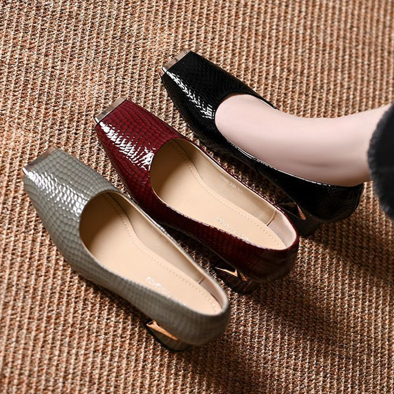 Jeong | Snake Print Square Toe Pumps