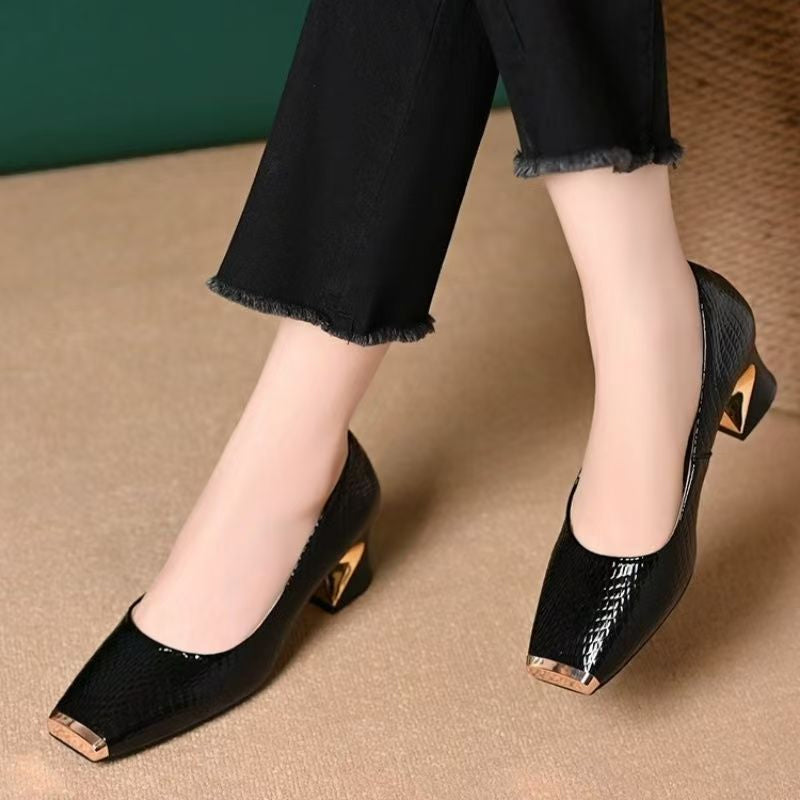 Jeong | Snake Print Square Toe Pumps