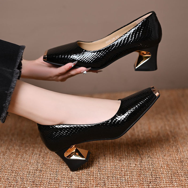 Jeong | Snake Print Square Toe Pumps