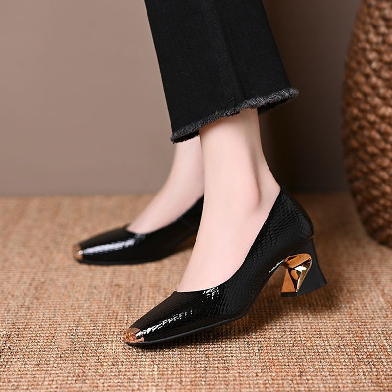 Jeong | Snake Print Square Toe Pumps