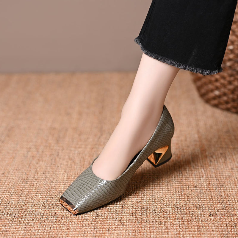 Jeong | Snake Print Square Toe Pumps