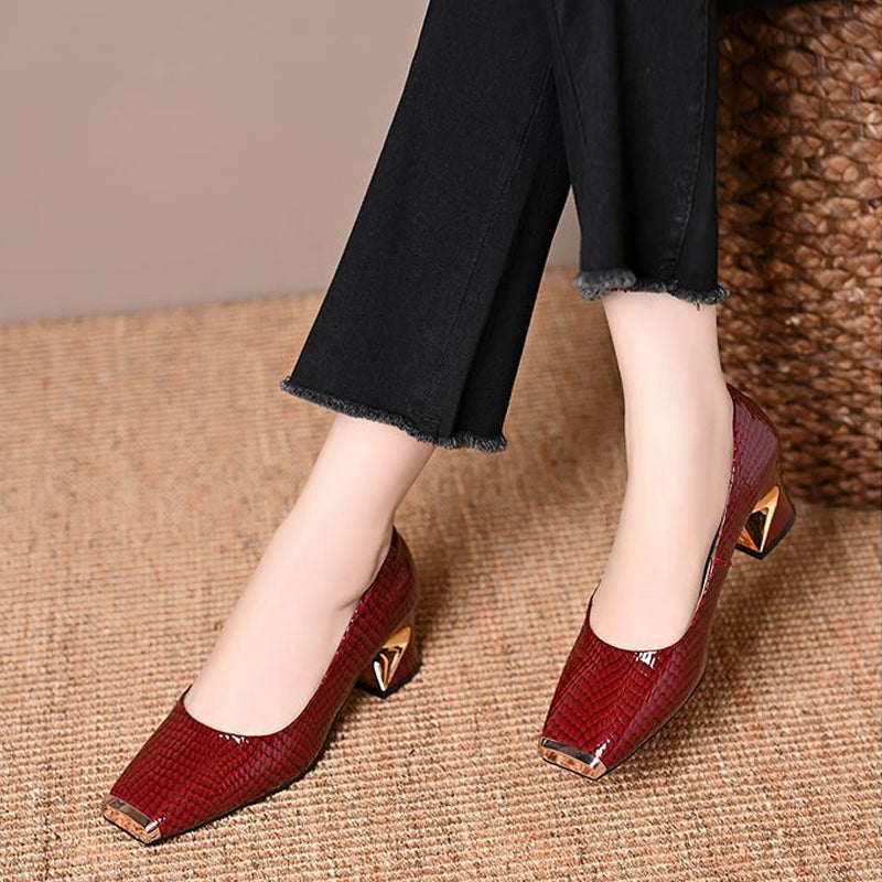 Jeong | Snake Print Square Toe Pumps