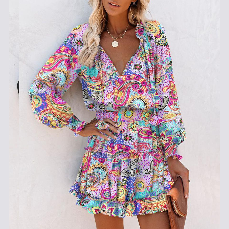 Sissel - V Neck Ruffle Hem Mini Dress