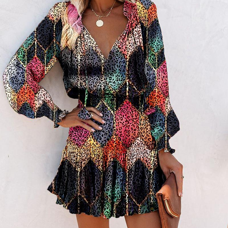 Sissel - V Neck Ruffle Hem Mini Dress