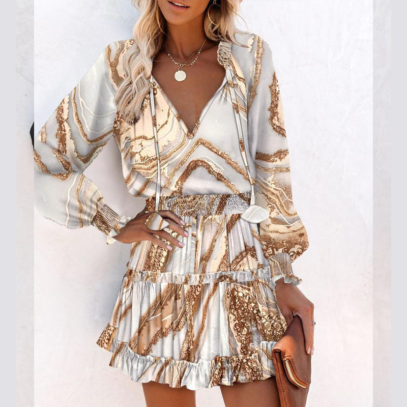 Sissel - V Neck Ruffle Hem Mini Dress