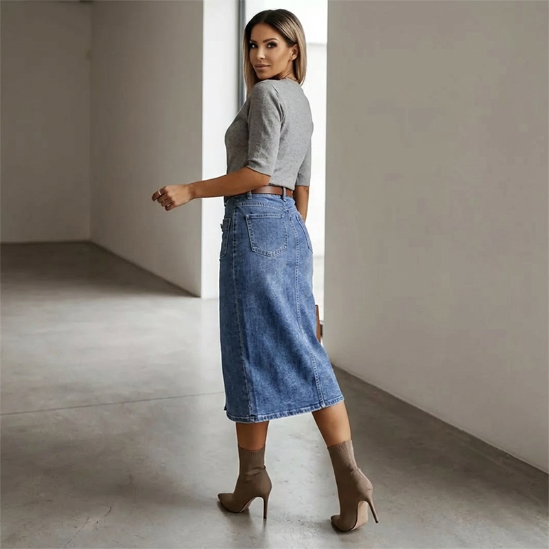 Ralisia | Denim Button Front Midi Skirt