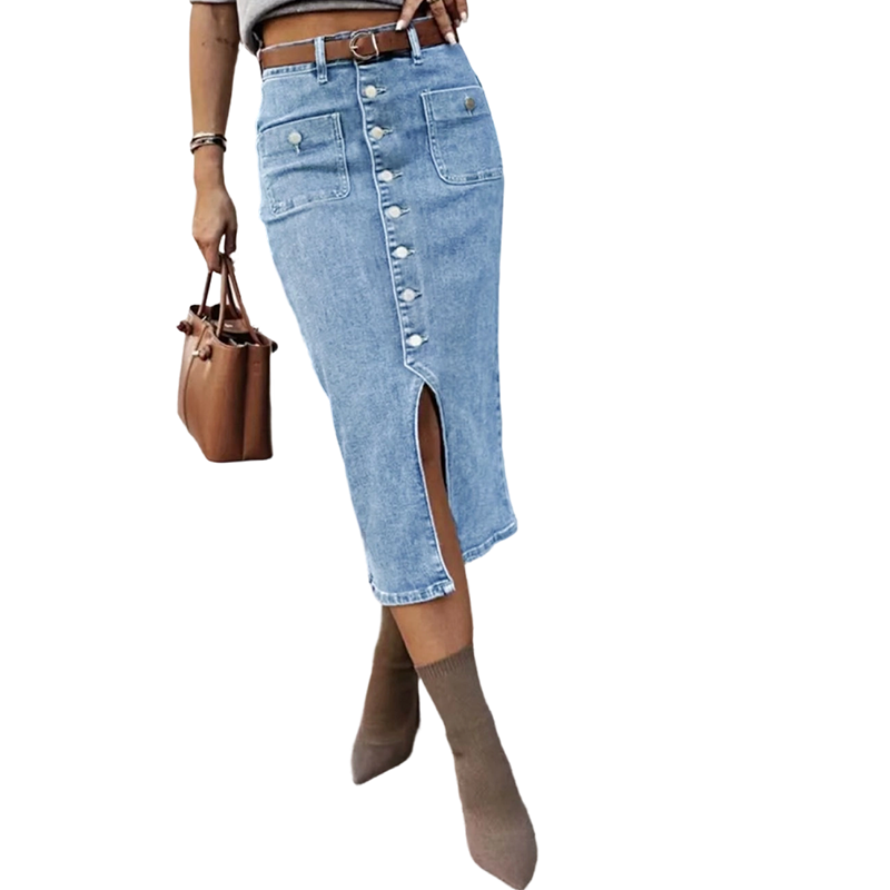 Ralisia | Denim Button Front Midi Skirt