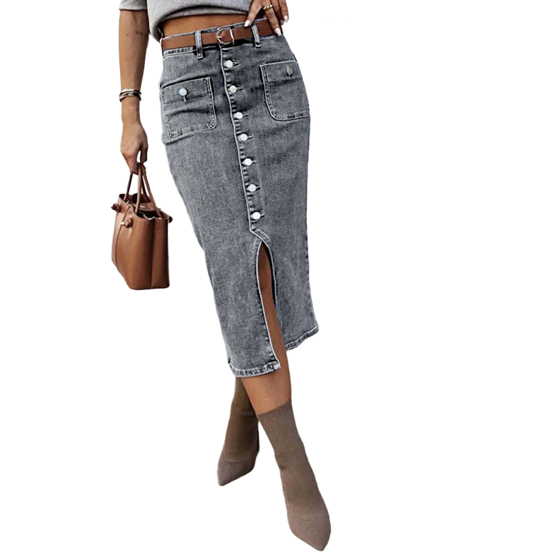 Ralisia | Denim Button Front Midi Skirt