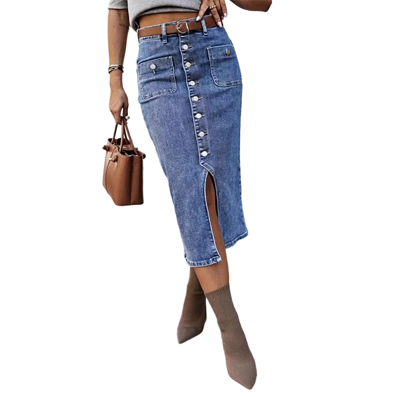 Ralisia | Denim Button Front Midi Skirt